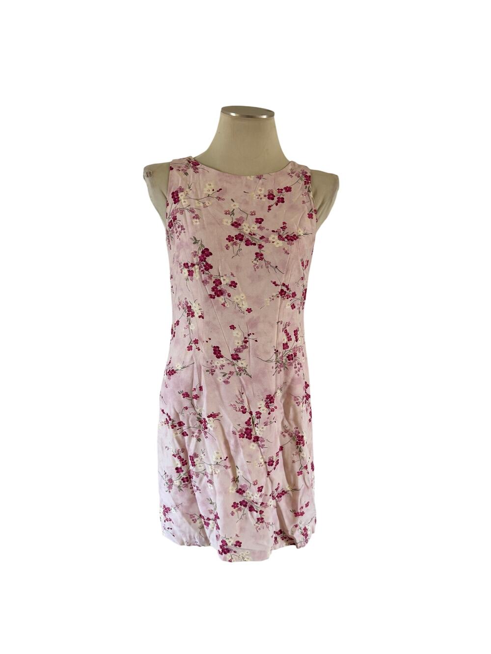 Vtg Y2K 2000s 90s Pink Floral Mini Dress Sz 8 Cottagecore Fairycore